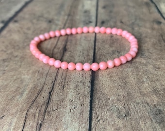 4mm Light Pink Coral Bracelet – Genuine Gemstone Beads, Handmade Stretch Bracelet, Minimalist Unisex Jewelry Gift