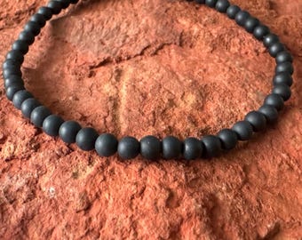 4mm Matte Onyx Beaded Bracelet: Natural Gemstone Stretch Bracelet
