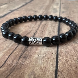 6mm Black Tourmaline Bead Bracelet: Natural Gemstone Stretch Bracelet