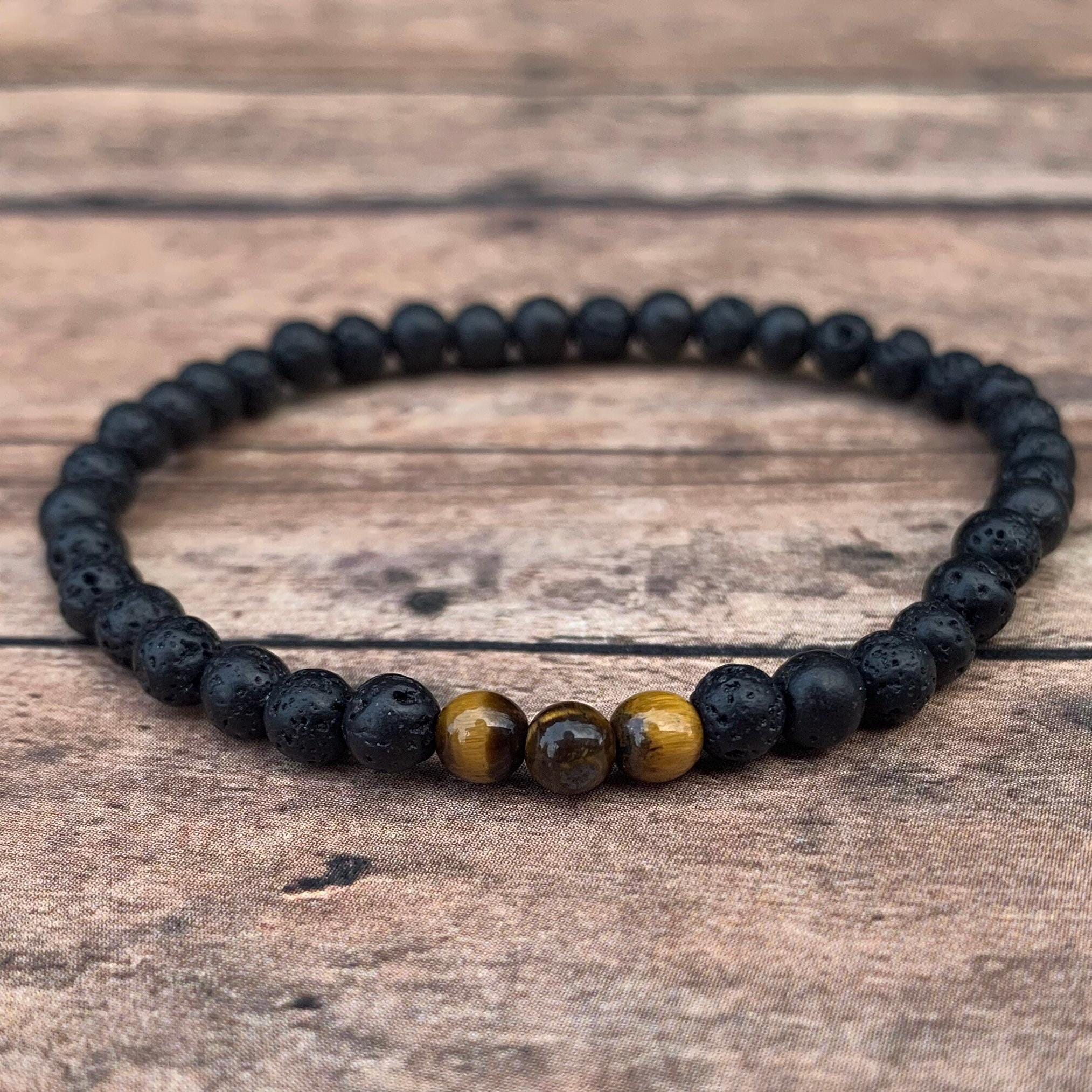 Jewever Stretch Bracelet For Men & Women - Lava Stone, Raw Citrine & Tiger Eye Gemstone Beads - View #7