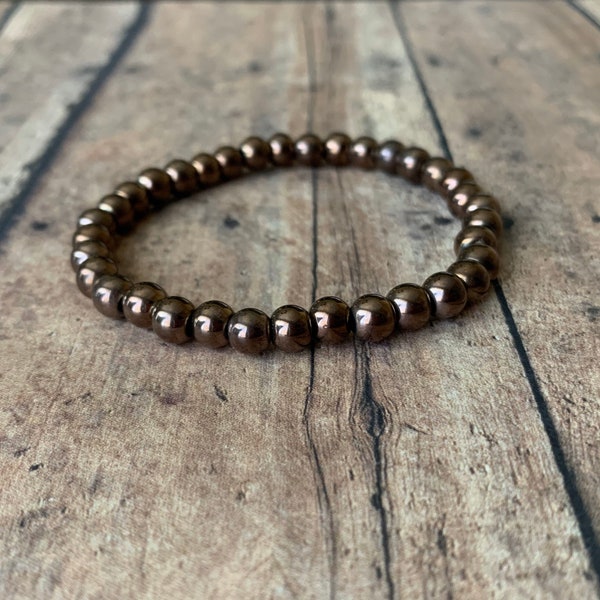 6mm Genuine cooper brown hematite bracelet, Men's Bracelet, Women's bracelet, brown hematite bracelet, beaded bracelet