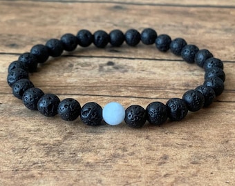 Lava Rock & Aquamarine Bracelet – Essential Oil Diffuser, Gemstone Jewelry