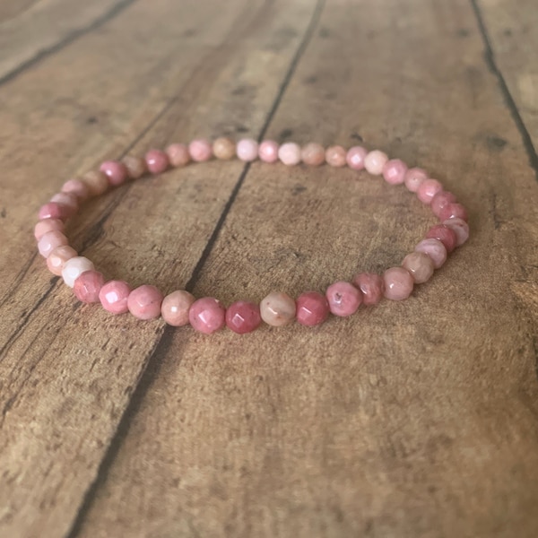 4mm faceted pink  rhodonite  bracelet, genuine rhodonite gemstone pink bracelet,  4mm bracelets women bracelet natural stone beaded bracelet