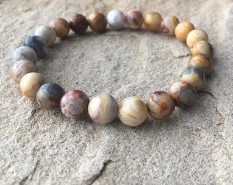 8mm Crazy Lace Agate Bracelet: Natural Stone Stretch Jewelry