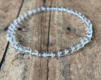 4mm Clear Quartz Crystal Bracelet – Natural Clear Gemstone Beads, Handmade Stretch Bracelet, Minimalist Unisex Jewelry Gift