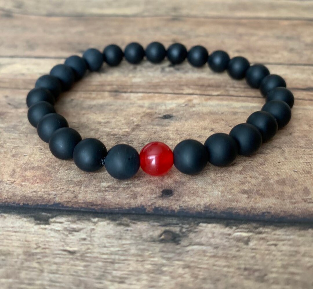 8mm Matte Black Onyx Bracelet, Beaded Bracelet, Men's Bracelet, Red