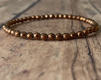 Faceted Gold Copper Hematite Bracelet 4mm beaded bracelets handmade