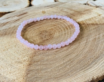 Handmade Rose Quartz Bracelet – 4mm Pink Gemstone, Stretch Jewelry