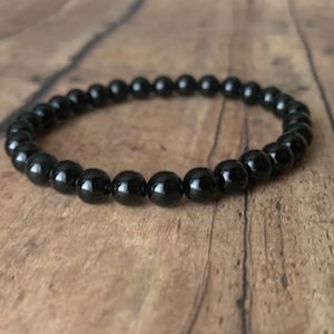 6mm Black Tourmaline Bead Bracelet: Natural Gemstone Stretch Bracelet