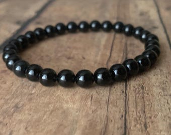 6mm Black Tourmaline Bead Bracelet: Natural Gemstone Stretch Bracelet