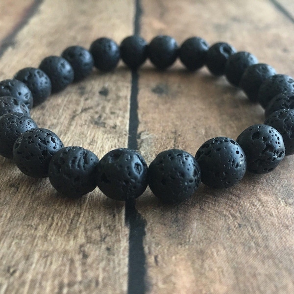 8mm Natural Lava Rock Bracelet. Men's Bracelet, Black lava bracelet, volcanic lava gemstone bracelet, black bracelet, natural stone jewelry