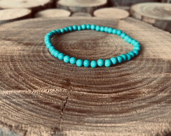 Handmade Green Turquoise Bracelet – 3.5mm Natural Gemstone Beads, Unisex Stretch Jewelry