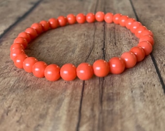 6 mm Natural Orange Coral Beaded Bracelet, Handmade & Unique
