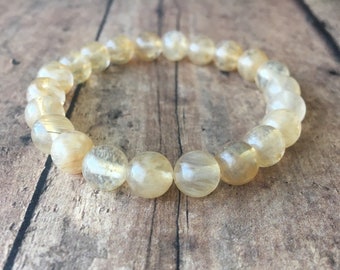 8mm  Genuine Brazil citrine bracelet, clear yellow bracelet, stretch gemstone bracelet, women men bracelet, natural stone beaded bracelet