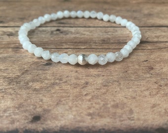 3.5mm Faceted Rainbow Moonstone Bracelet – High Grade Natural Gemstone Beads | Handmade Stretch Jewelry