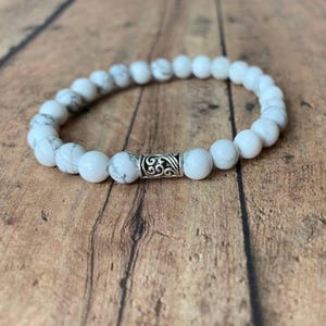 6mm White Howlite Bracelet: Unisex Beaded Gemstone Stretch Bracelet