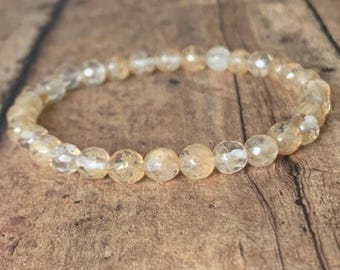 6mm Faceted Citrine Bracelet- Brazil Gemstone Stretch Bracelet handmade