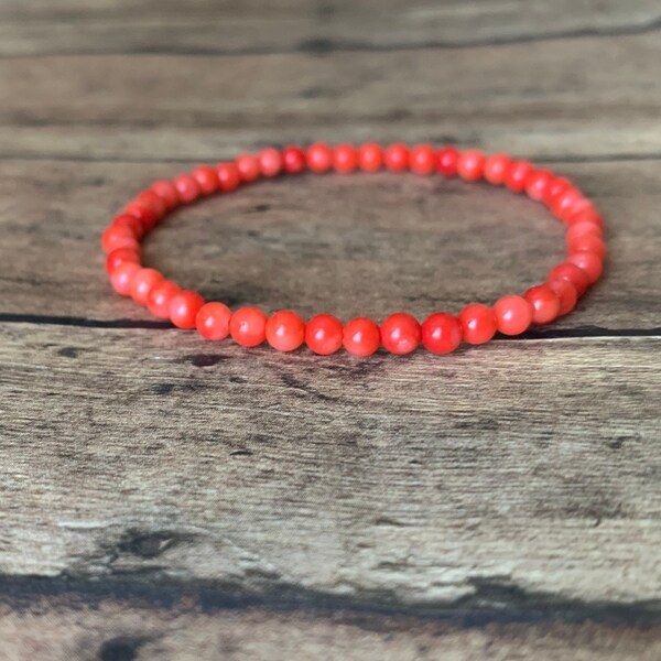 3/4mm natural coral beaded bracelet ,women men bracelet gift jewelry genuine stone, dark pink coral bracelet, pink bracelets