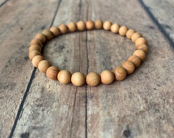 Handmade 6mm Sandalwood Bead Bracelet – Aromatherapy Essential Oil Diffuser, Natural Wood Stretch Bracelet, Unisex Jewelry