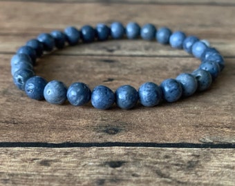 6mm Blue Natural Sponge Coral Bracelet – Unisex Stretch Jewelry