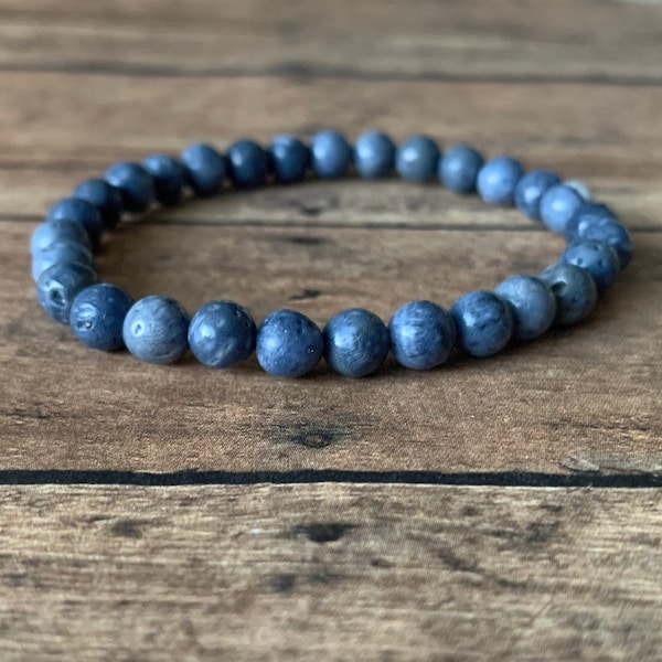 6mm natural blue sponge coral beaded bracelet ,women men bracelet, gift jewelry genuine stone, blue bracelet