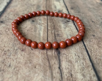 Handmade Red Jasper Bracelet – 4mm Natural Stone Beads, Earthy Red Minimalist Jewelry
