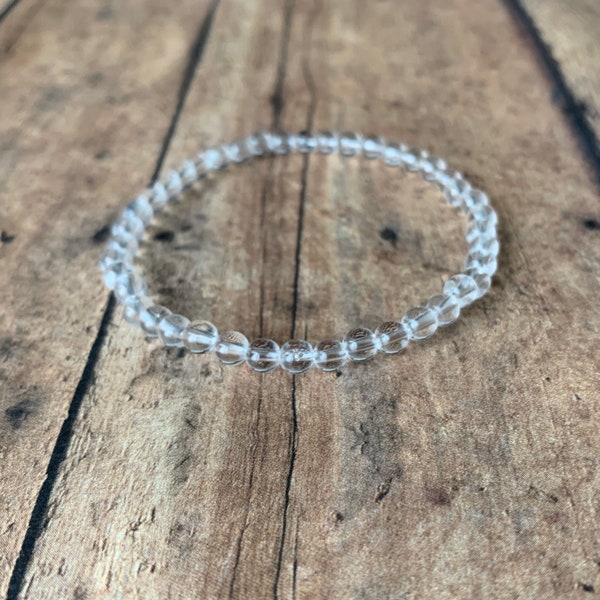 4mm  Genuine clear Quartz crystal bracelet, clear bracelet, stretch gemstone bracelet, women men bracelet, natural stone