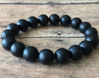 10mm Matte Black Onyx Beaded Bracelet - Elegant Gemstone Jewelry