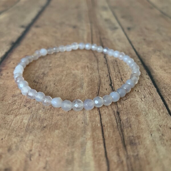 4mm faceted grey agate, genuine grey agate bracelet bead bracelet beaded women stretch grey bracelet natural gemstone genuine  stone bead