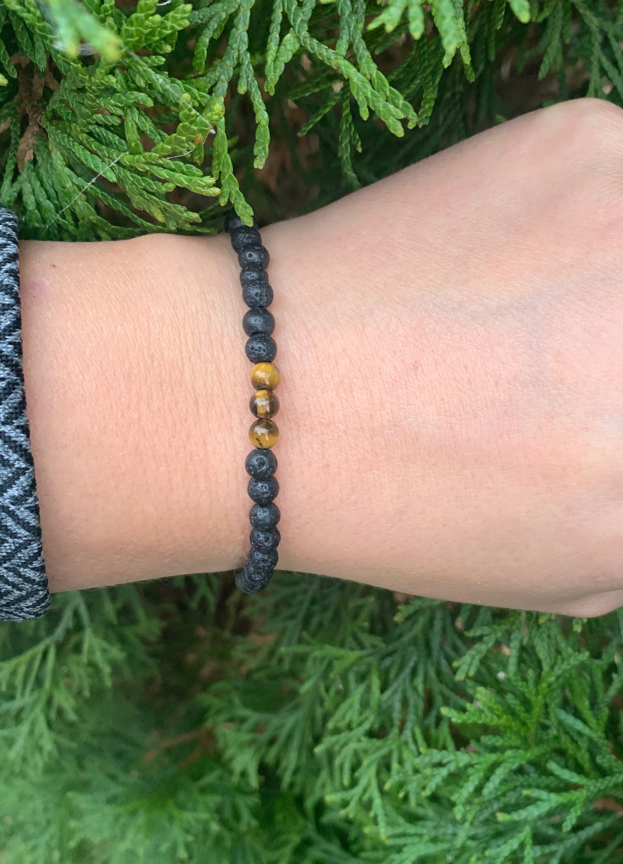 Jewever Stretch Bracelet For Men & Women - Lava Stone, Raw Citrine & Tiger Eye Gemstone Beads - View #5