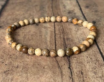 Handmade Picture Jasper Bracelet – Earthy Tan Brown Stone, 4mm Beaded Jewelry