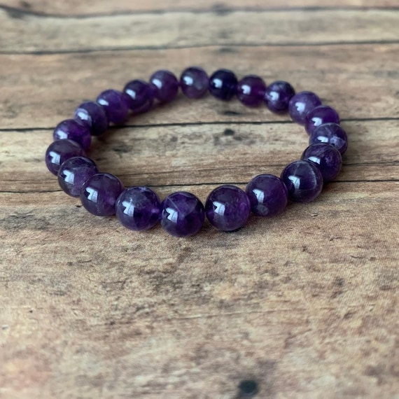 8mm Genuine Amethyst Bracelet – Natural Purple Gemstone Beaded Bracelet | Handmade Stretch Jewelry