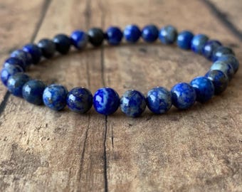 Natural Lapis Lazuli Stone Beads Bracelet 6mm – Blue Gemstone Stretch Jewelry for Men and Women