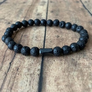 6mm Lava Rock & Hematite Beaded Bracelet