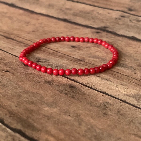 3.5mm  tiny natural red coral beaded bracelet ,women men bracelet gift jewelry genuine stone, red coral bracelet, red bracelets