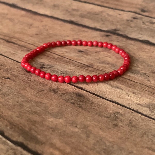 Pulsera de coral rojo natural de 3,5 mm – Delicada pulsera de cuentas