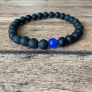 8mm genuine onyx and blue sapphire bracelet,blue bracelet, stretch natural gemstone bracelet ,women men natural stone beaded bracelet, onyx