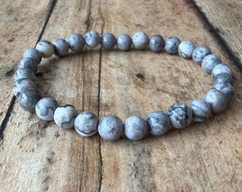 Handmade Landscape Jasper Bracelet – 6mm Natural Stone Beads, Earthy Tones, Minimalist Style