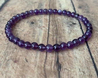 Handmade 4mm Amethyst Beaded Bracelet, Natural Gemstone, Delicate Jewelry