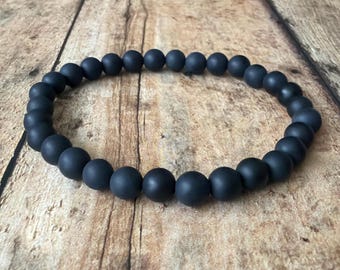 Handmade Matte Onyx Bracelet – 6mm Gemstone Stretch Jewelry minimalist jewelry gift