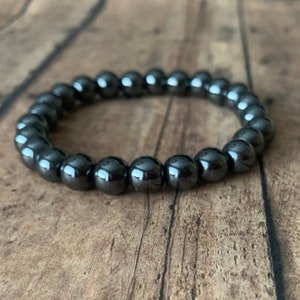 8mm Black Hematite Beaded Bracelet: Calm Healing Stone