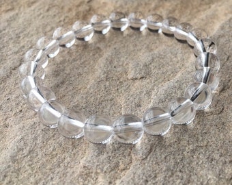 8mm Clear Quartz Crystal Bracelet – Natural Gemstone Beads, Handmade Stretch Beaded Bracelet, Minimalist Unisex Jewelry
