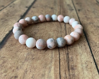 8mm Matte Zebra Jasper Bracelet – Natural Gemstone Beaded Jewelry | Handmade Boho Stretch Bracelet