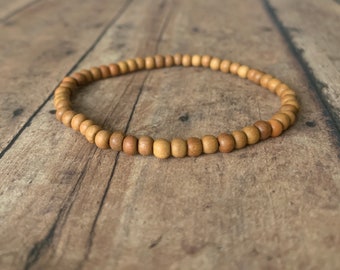 4mm natural sandalwood bracelet/ wood bracelet. Aromatherapy diffuser bracelet. Genuine sandalwood beads mens womens bracelet