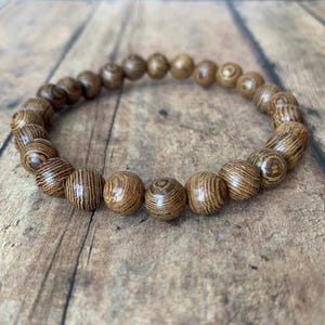 Wenge Wood Beaded Bracelet: 8mm Natural Brown Wood Aromatherapy Diffuser