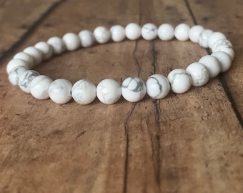 6mm white Turquoise howlite bracelets, turquoise beaded bracelet, white bracelets unisex  bracelets, beaded stretch  bracelet