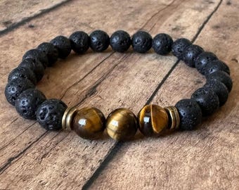 Tiger Eye & Lava Rock Bracelet - Beaded Diffuser Bracelet