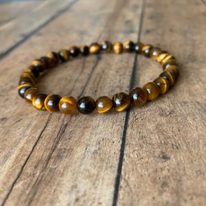 6mm Genuine tiger eye bracelet, womens or mens bracelet, natural stone gemstone stretch bracelet, beaded bracelet, gold yellow bracelet,