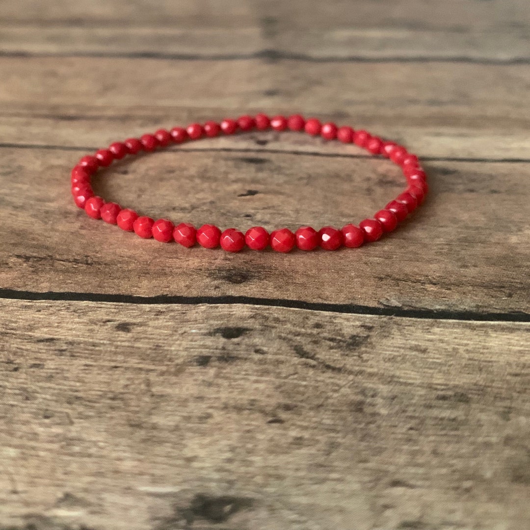 3mm Natural Faceted Red Coral Beaded Bracelet ,women Men Bracelet Gift