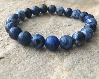8mm Natural Blue Sodalite Bracelet: AAA Grade Gemstone Beaded Bracelet